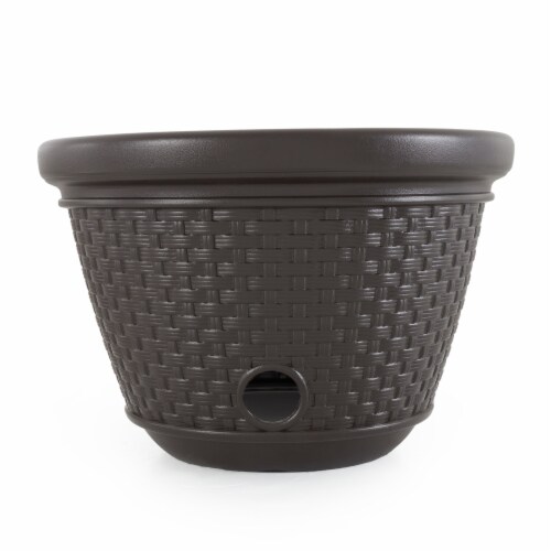 Suncast Resin Wicker Hose Pot - Java Perspective: front