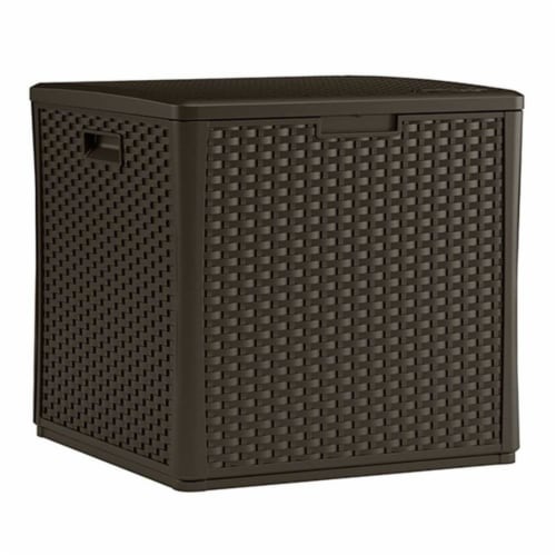 Suncast 60 Gallon Outdoor Storage Resin Wicker Design Cube Shape Patio