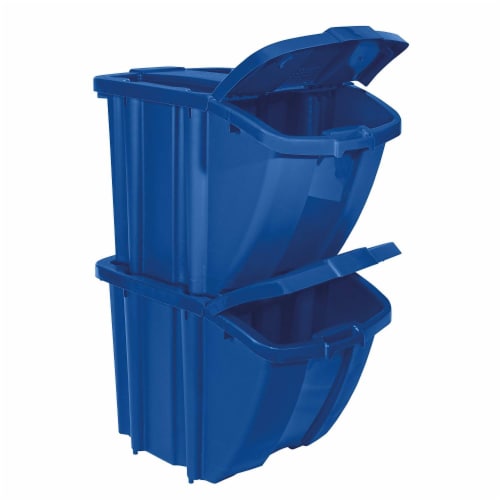 Suncast BH18BLUE2 Stackable Recycling Bin Containers with Lids Blue 2 Pack 1 Piece Harris Teeter