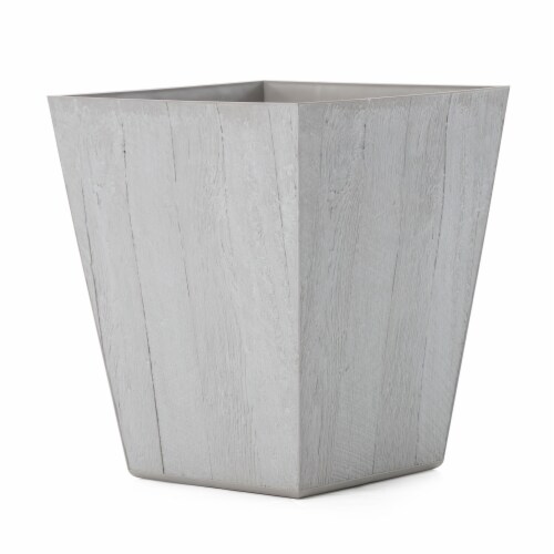 Suncast 16 Inch Farmington Decorative Rustic Wood Finish Garden Planter, White Perspective: front