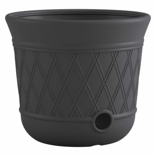 Suncast 14 x 12 Resin Decorative Hideaway Outdoor Garden Hose Storage Pot, Gray Perspective: front