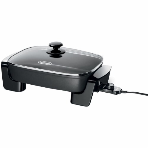 De'Longhi Electric Skillet with Tempered Glass Lid Perspective: front