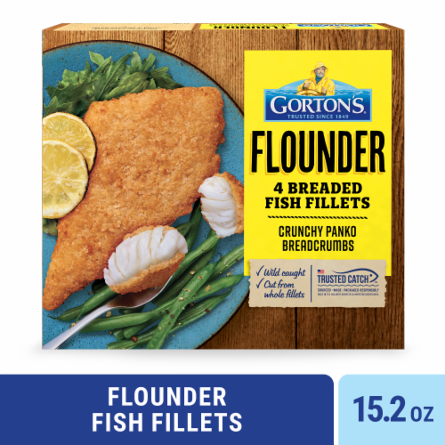 Gorton’s Breaded Fish Fillets, Wild Caught Flounder, Crunchy Panko Breadcrumbs, Frozen Perspective: front