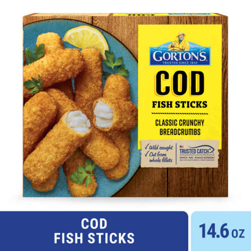 Gorton’s Crunchy Breaded Fish Sticks, Wild Caught Cod, Crunchy Breadcrumbs, Frozen Perspective: front