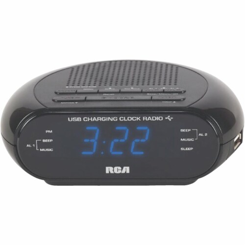 RCA USB Charging Clock Radio - Black Perspective: front
