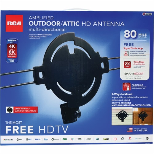 RCA Amplified Black Outdoor/Attic HD MultiDirectional Antenna ANT860E