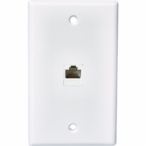 RCA White Flush Mount Plastic CAT 5E/6 Data & Phone Wall Jack TPH562R Perspective: front
