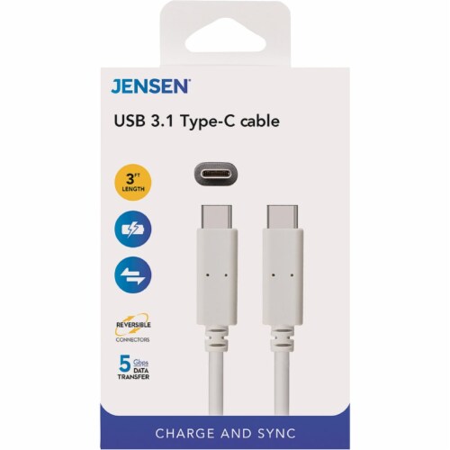 USB-C 3.1 Type-C, 5 Gbps, 3 ft, White