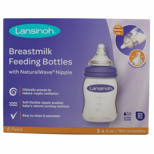 Lansinoh Momma Breastmilk Feeding Bottle with NaturalWave Slow Flow Nipple,  5 Ounces- Pump Station & Nurtury