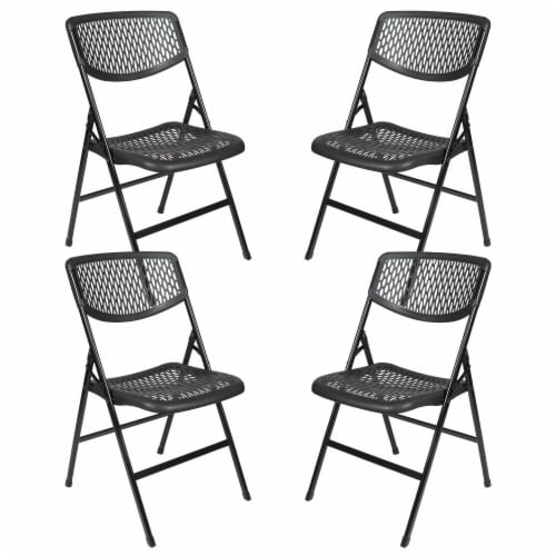 Cosco Indoor Black Plastic Mesh Standard Folding Chair Pack of 4