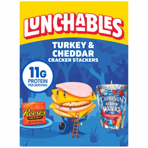 Lunchables Turkey & Cheddar Cracker Stackers with Capri Sun Drink & Reese's Cup Kids Lunch Meal Kit Perspective: front