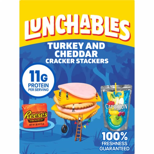 Lunchables Turkey & Cheddar Cracker Stackers with Capri Sun Drink & Reese's Cup Kids Lunch Meal Kit Perspective: front