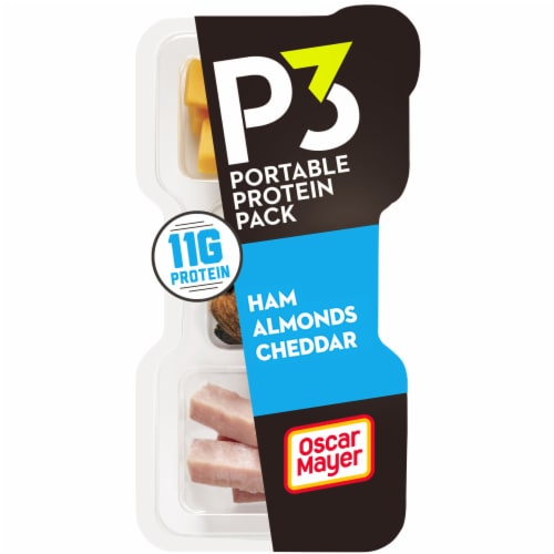 P3 Portable Protein Snack Pack with Ham Almonds & Cheddar Cheese Perspective: front