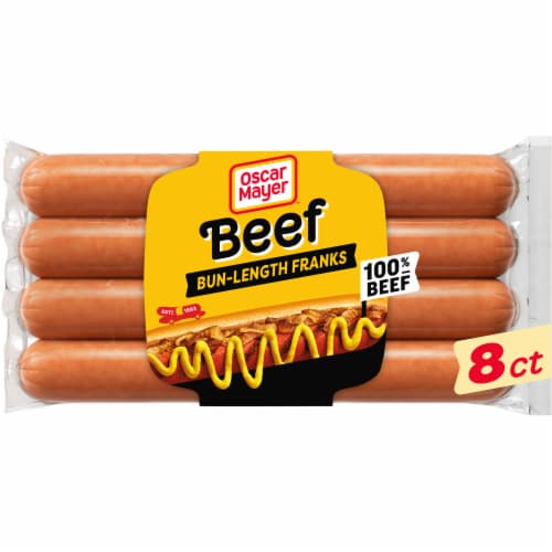 Oscar Mayer Bun-Length Uncured Beef Franks Hot Dogs Perspective: front