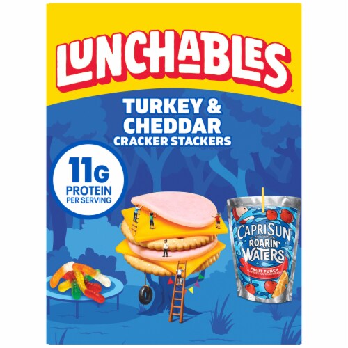 Lunchables Turkey & Cheddar Cracker Stackers with Capri Sun Juice & Gummy Worms Kids Lunch Meal Kit Perspective: front