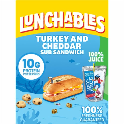 Lunchables Turkey & Cheddar Sub Sandwich with Capri Sun Juice & Cookies Kids Lunch Meal Kit Perspective: front