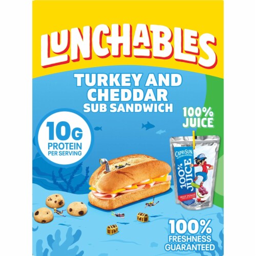 Lunchables Turkey & Cheddar Sub Sandwich with Capri Sun Juice & Cookies Kids Lunch Meal Kit Perspective: front