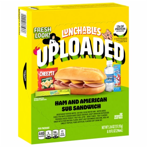 Lunchables Uploaded Ham and American Sub Sandwich Perspective: front