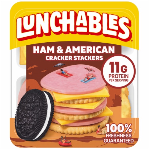 Lunchables Ham & American Cheese Cracker Stackers Snack Kit Chocolate Sandwich Cookies Perspective: front