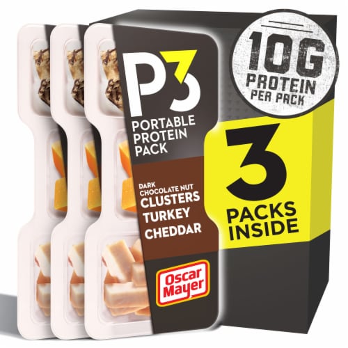 P3 Portable Protein Pack with Turkey Dark Chocolate Nut Clusters & Cheddar Cheese Perspective: front