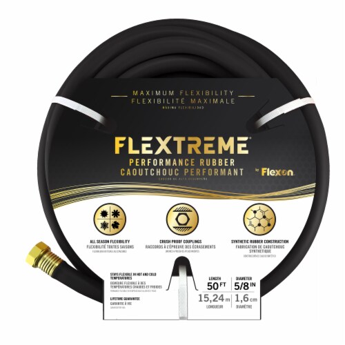 Flexon Flextreme 5/8 x 50ft Black Performance Rubber Garden Hose Perspective: front