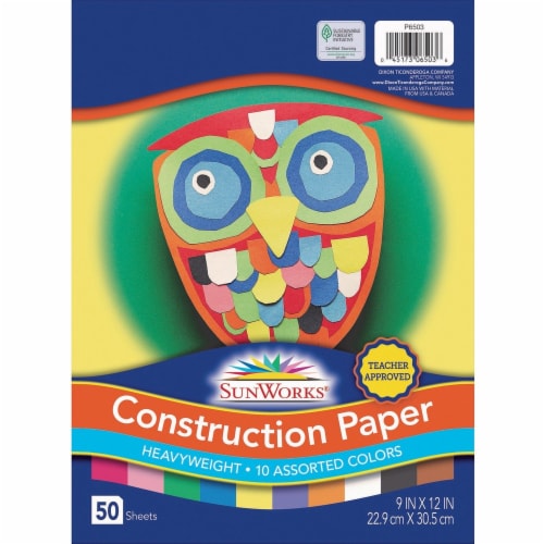 SunWorks Construction Paper - Multipurpose - 9" x 12" - 50 / Pack - Assorted Perspective: front