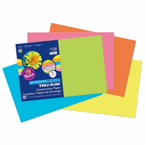 Construction Paper, 5 Assorted Hot Colors, 12 x 18 , 50 Sheets, 1 - Foods  Co.