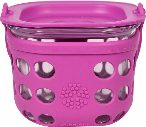 Glass Food Storage Container with Pink Lid