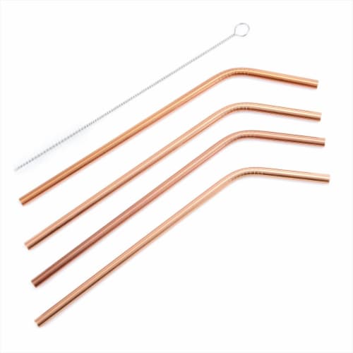 Old Dutch International Drinking Straws with Cleaning Brush, Dura Copper - Set of 4 Perspective: front