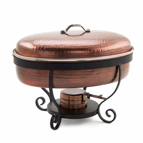 Old Dutch International 685AC 16.5 x 14.25 x 13.12 in. 6 qt. Hammered Oval Chafing Dish, Anti Perspective: front