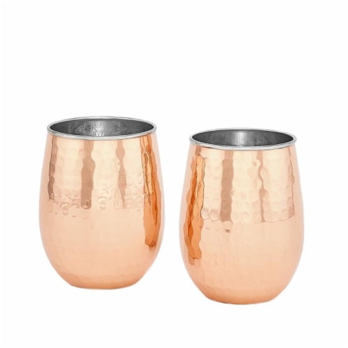 Old Dutch International 2P497H 17 oz Two-Ply Stemless Wine Glasses Hammered - Solid Copper & Perspective: front