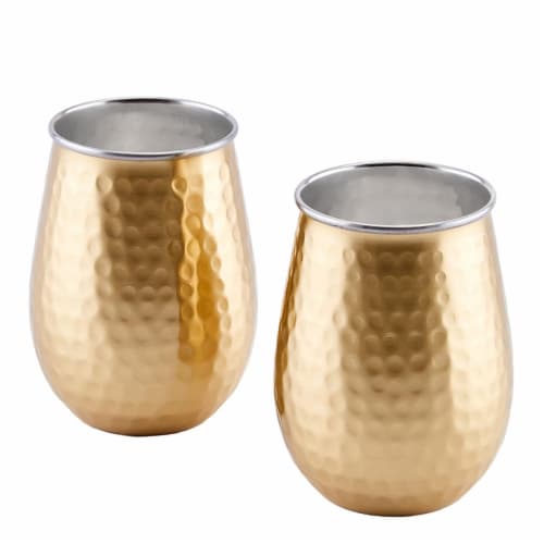 Old Dutch International 2P797H 17 oz Two-Ply Gold Champagne Hammered Stainless Steel Stemless Perspective: front
