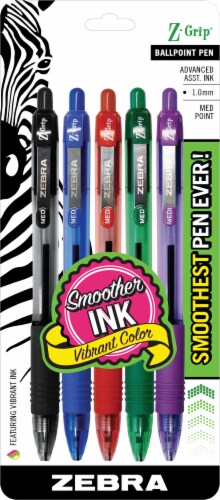 Zebra Z-Grip Retractable Ballpoint 1.0mm Assorted 5pk Perspective: front