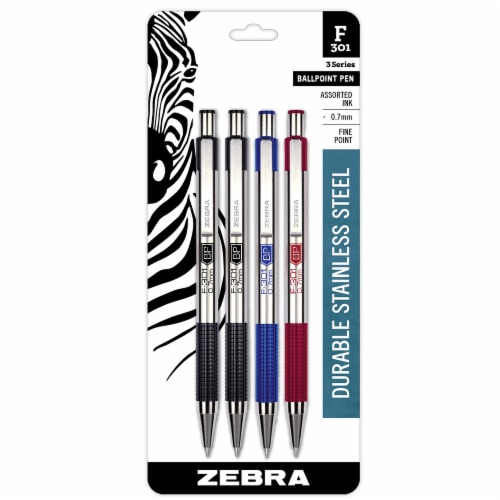 Zebra Fine Point F-301 Ball Point Pen - 4 Pack - Multi-Color Perspective: front
