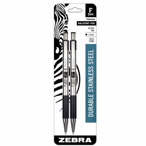 Zebra F-301 Stainless Steel 1.6mm Bold Point Ball Point Pen - Black, 2 pk -  Baker's