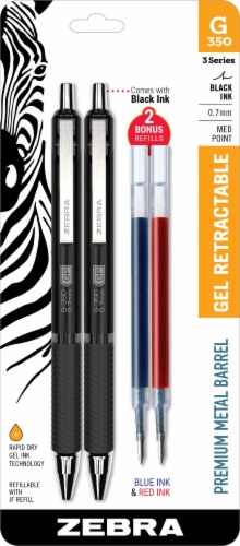 Zebra G-350 0.7mm Black Gel Retractable Pens and Bonus Refills Perspective: front