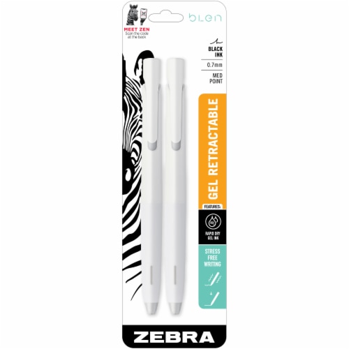 bLen Retractable Ballpoint Pen, 0.7 mm, White Barrel, Black Ink, 2 Per Pack Perspective: front