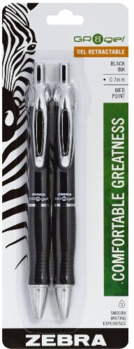 Zebra GR8 Gel Retractable Medium Point Pen 2 Pack - Black Perspective: front