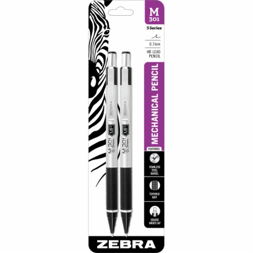 Zebra M-301 Mechanical Pencil, 0.7 mm, HB #2 Graphite, Black Grip, 2-Pack Perspective: front