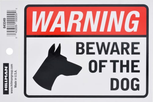 Hillman Adhesive Beware Of Dog Sign Perspective: front