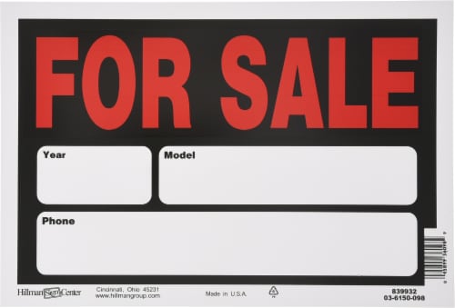Hillman Plastic Automobile For Sale Sign Perspective: front
