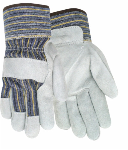 Red Steer Glove Company Suede Cowhide Leather Palm Gloves - Blue/Yellow/White Perspective: front