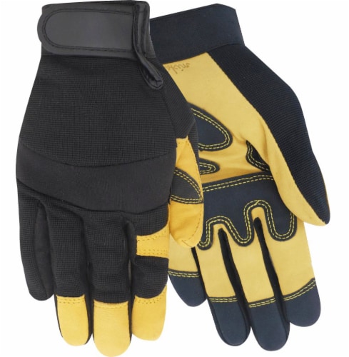 Red Steer Men's Goatskin Hybrid Work Gloves - Black/Yellow Perspective: front