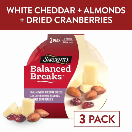 Sargento® Balanced Breaks® White Cheddar Cheese Almonds & Cranberries Snack Packs Perspective: front