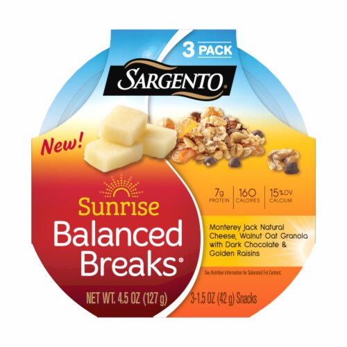 Sargento Sunrise Balanced Breaks Monterey Jack and Walnut Oat Granola Snack Pack 3 Count Perspective: front