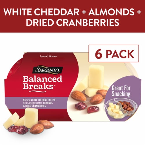 Sargento® Balanced Breaks® Natural White Cheddar Cheese with Almonds & Dried Cranberries Snack Packs Perspective: front