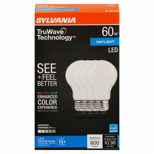 Sylvania TruWave™ 8-Watt (60-Watt) A19 LED Frosted Glass Bulbs - Daylight Perspective: front