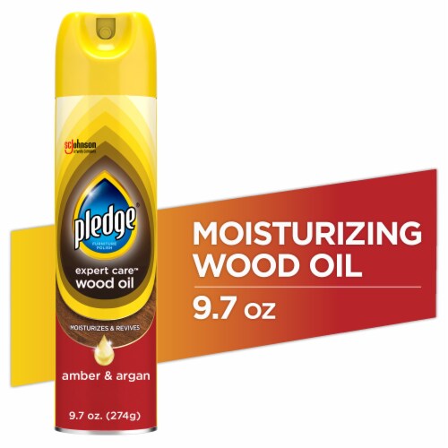 Pledge Moisturizing Wood Oil Furniture Reviving Spray Amber & Argan Scent Perspective: front