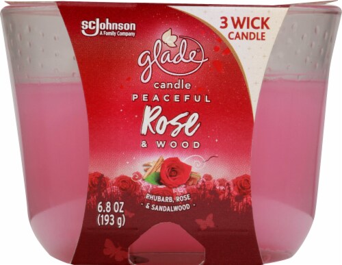 Glade Peaceful Rose & Wood 3 Wick Candle - Pink Perspective: front