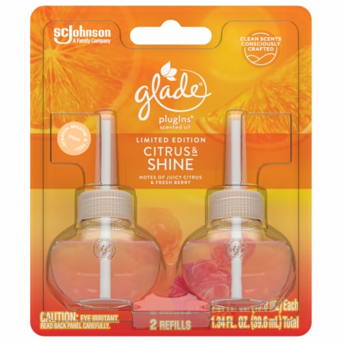 Glade PlugIns Limited Edition Citrus & Shine Scented Oil Refills - 2 Pack Perspective: front